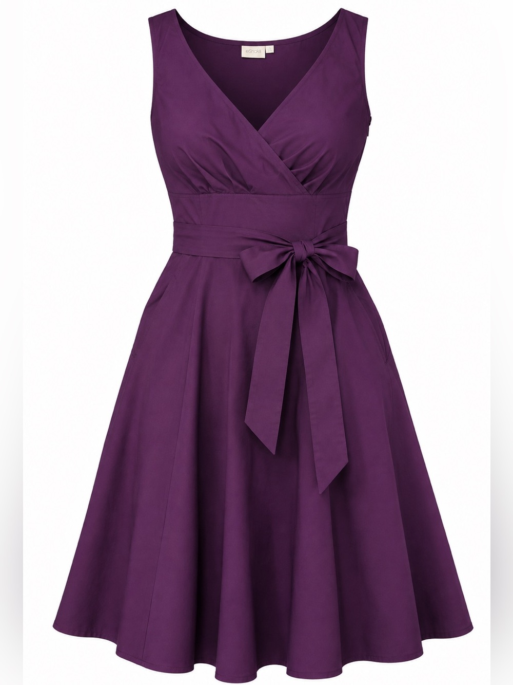 eShakti 1X 18W Purple Plum Fit & Flare Wrap Dress Pockets Belt